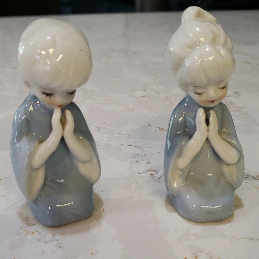 Porcelain Praying Figurines in Blue